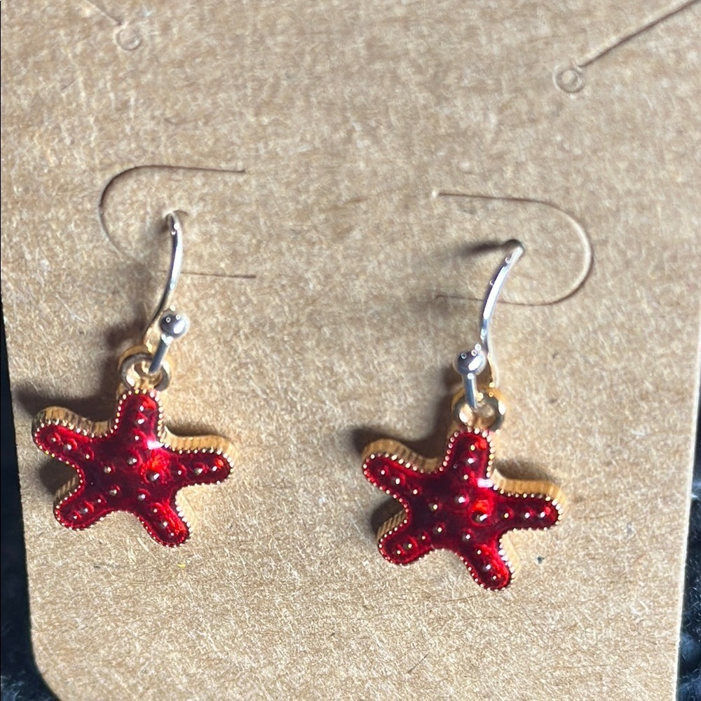 Hand Crafted Red and Gold Starfish Earrings